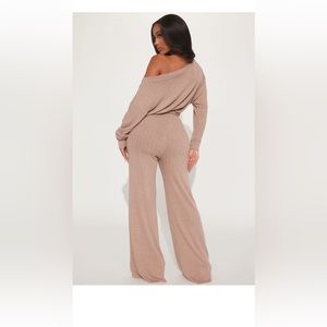 Tan off the shoulder jumpsuit